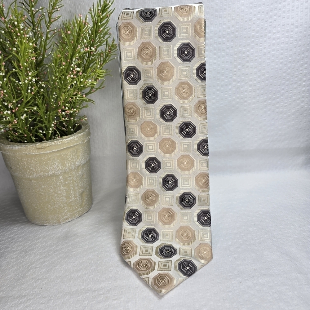 Stacy Adams Signature Gold Hexagonal Pattern Tie in Gray and Tan EUC
